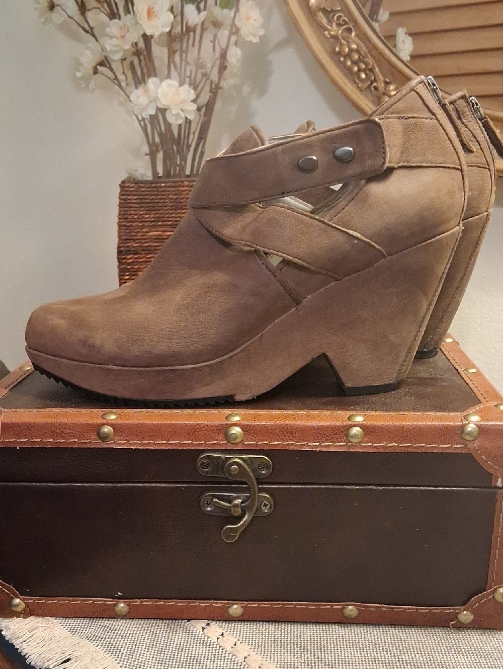 Eileen Fisher Brown Suede Wedge Ankle Booties